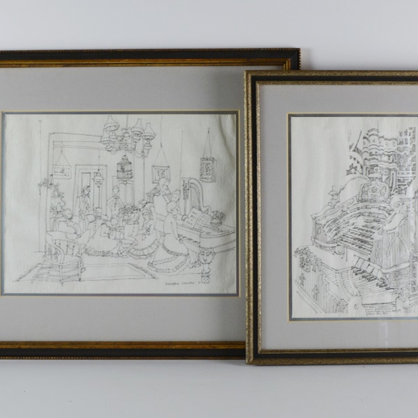 Pair of Elizabeth Luallen Black Ink Drawings