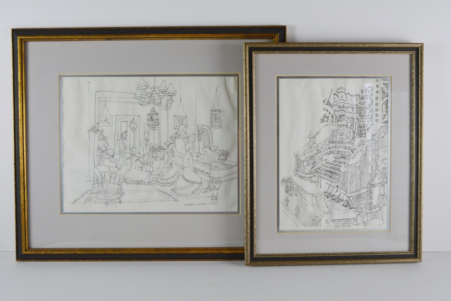 Pair of Elizabeth Luallen Black Ink Drawings