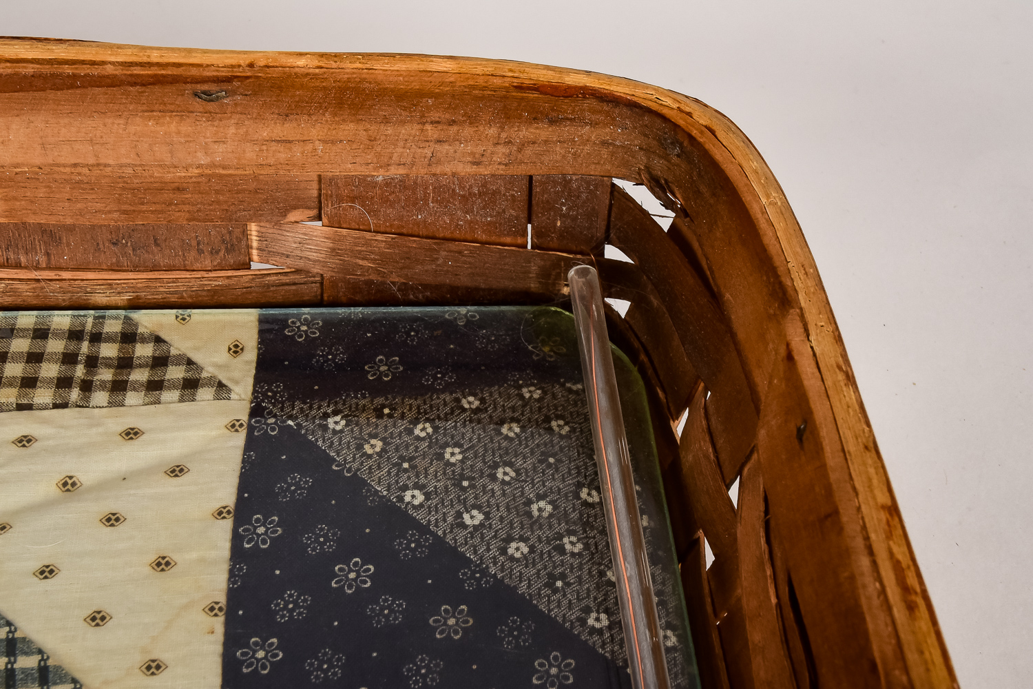 Woven Basket Tray with Patchwork Lining