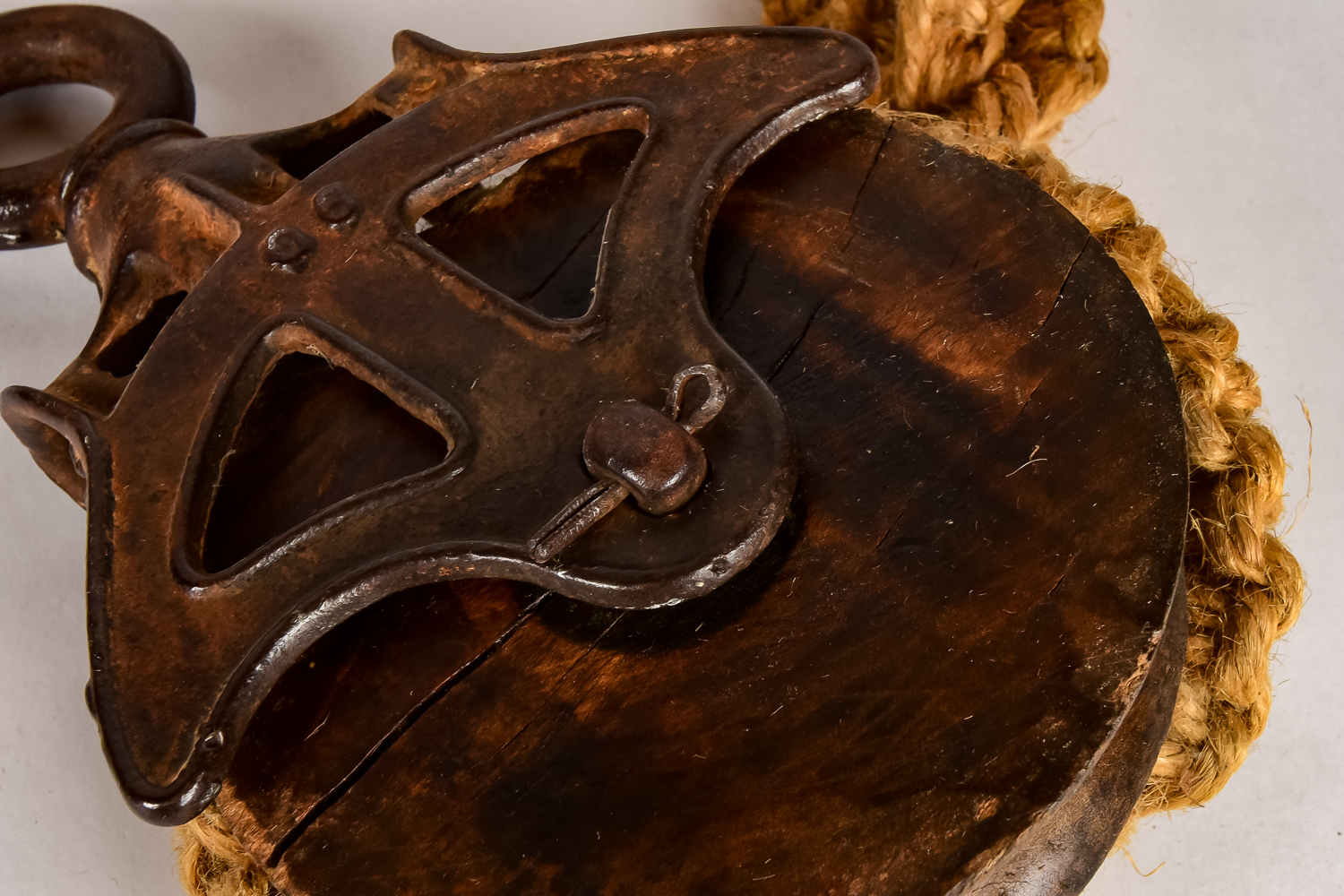 Antique Pulley and Macrame Plant Hanger