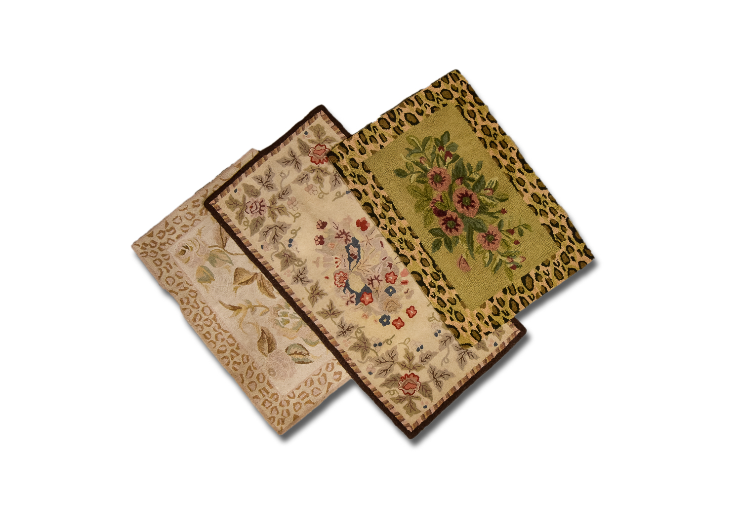 Three Floral Hooked Rugs
