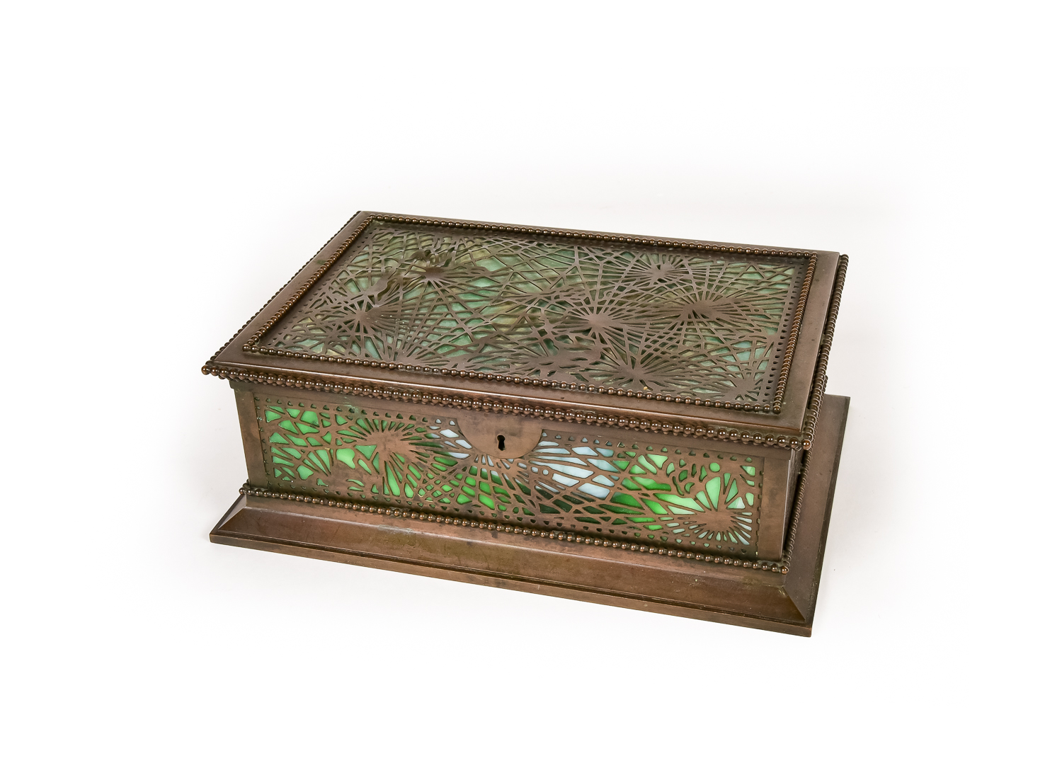 Tiffany Studios "Pine Needle" Bronze and Slag Glass Box