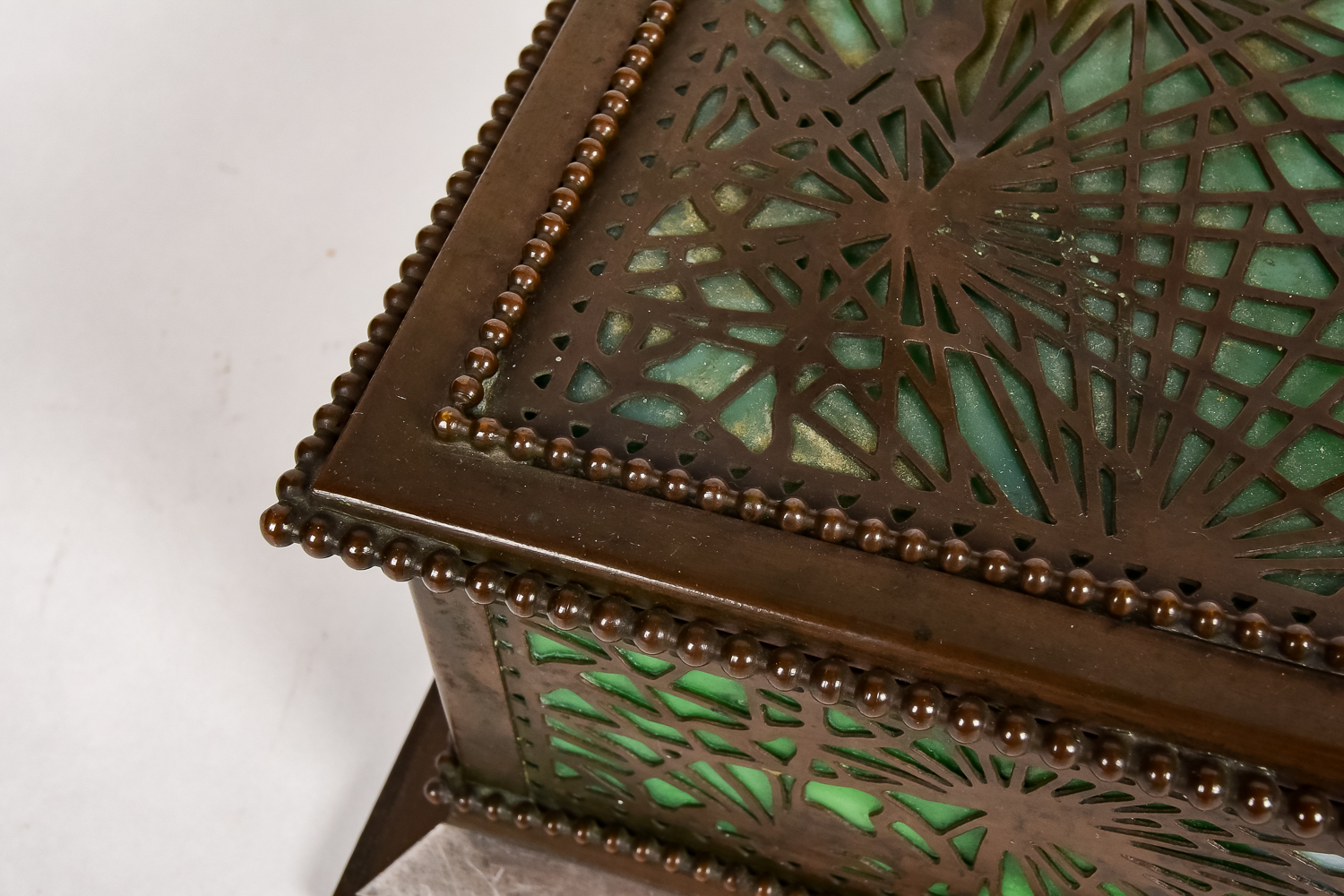 Tiffany Studios "Pine Needle" Bronze and Slag Glass Box