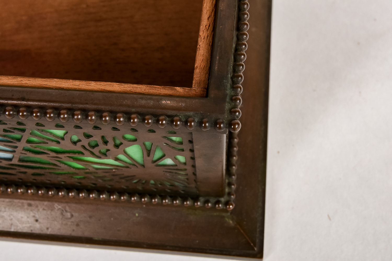 Tiffany Studios "Pine Needle" Bronze and Slag Glass Box
