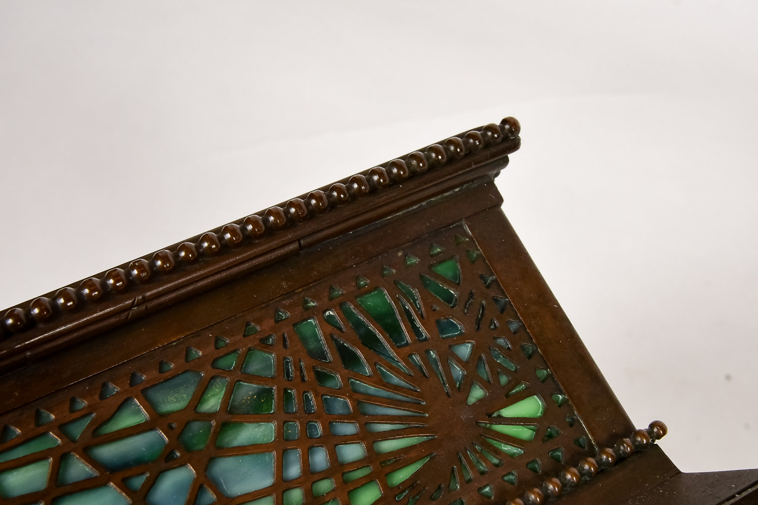 Tiffany Studios "Pine Needle" Bronze and Slag Glass Box