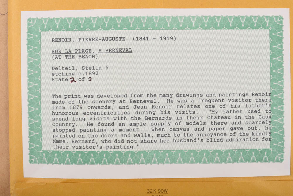 Original Pierre-Auguste Renoir Etching "Sur la plage, à Berneval"