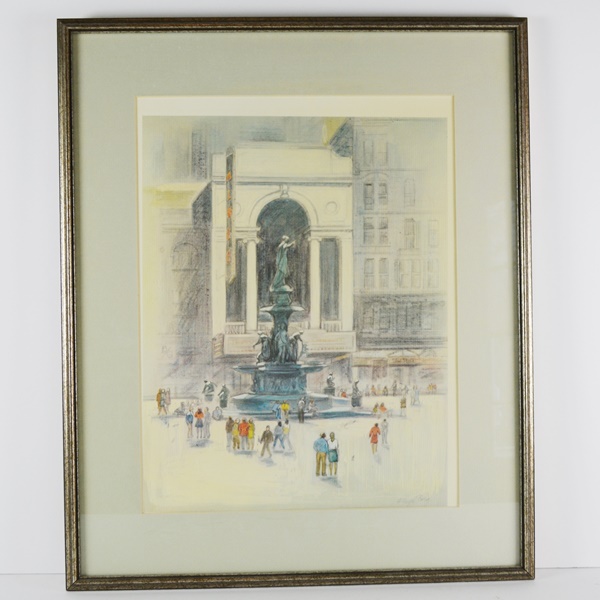 Floyd Berg Fountain Square Offset Lithograph