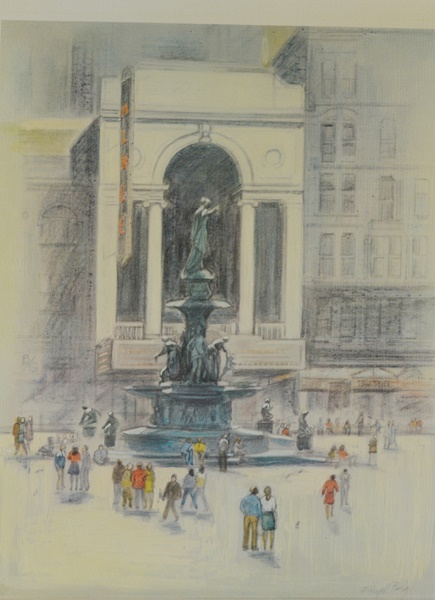 Floyd Berg Fountain Square Offset Lithograph