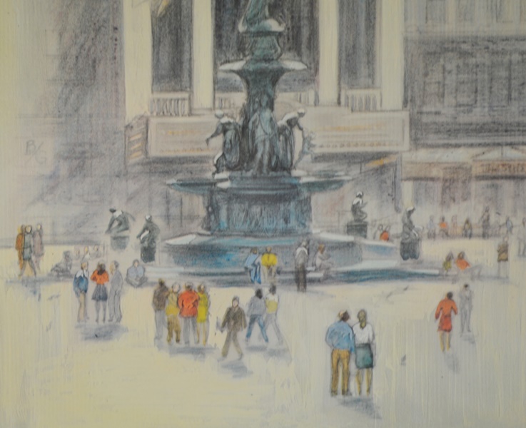 Floyd Berg Fountain Square Offset Lithograph