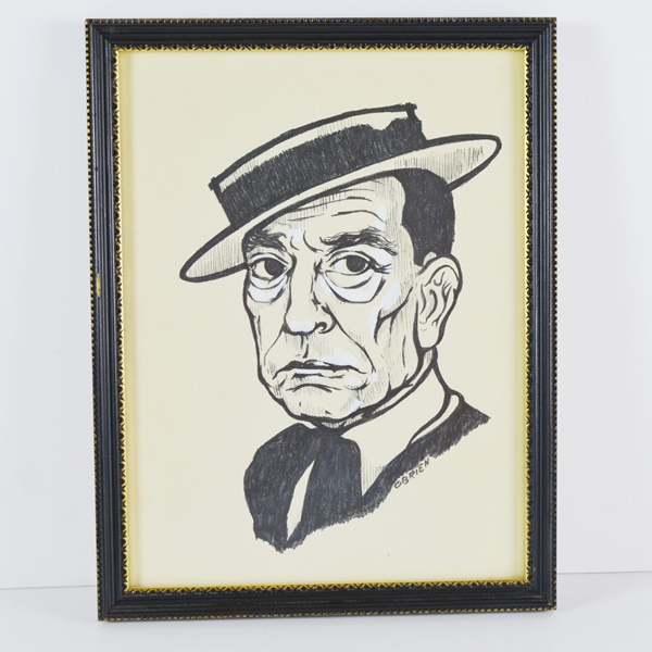 Framed Caricature Drawing of Buster Keaton by O'Brien