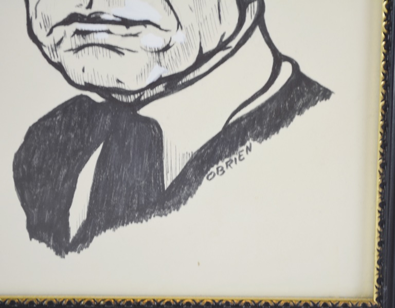 Framed Caricature Drawing of Buster Keaton by O'Brien