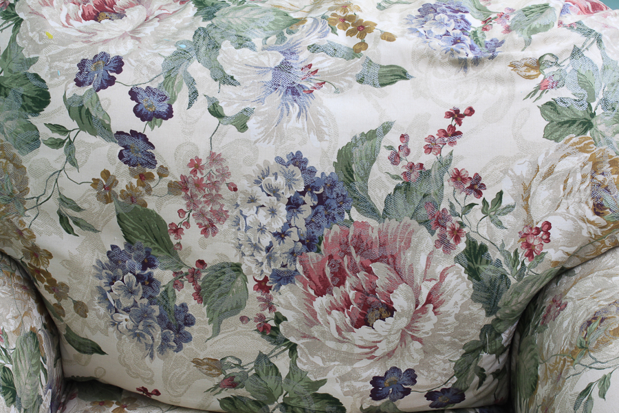 Floral Overstuffed Armchair with Ottoman
