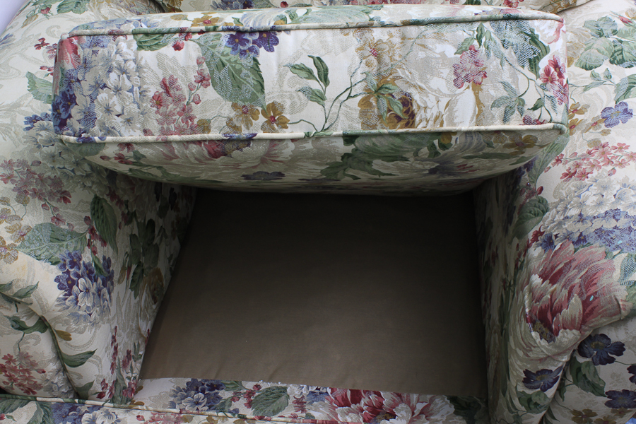 Floral Overstuffed Armchair with Ottoman