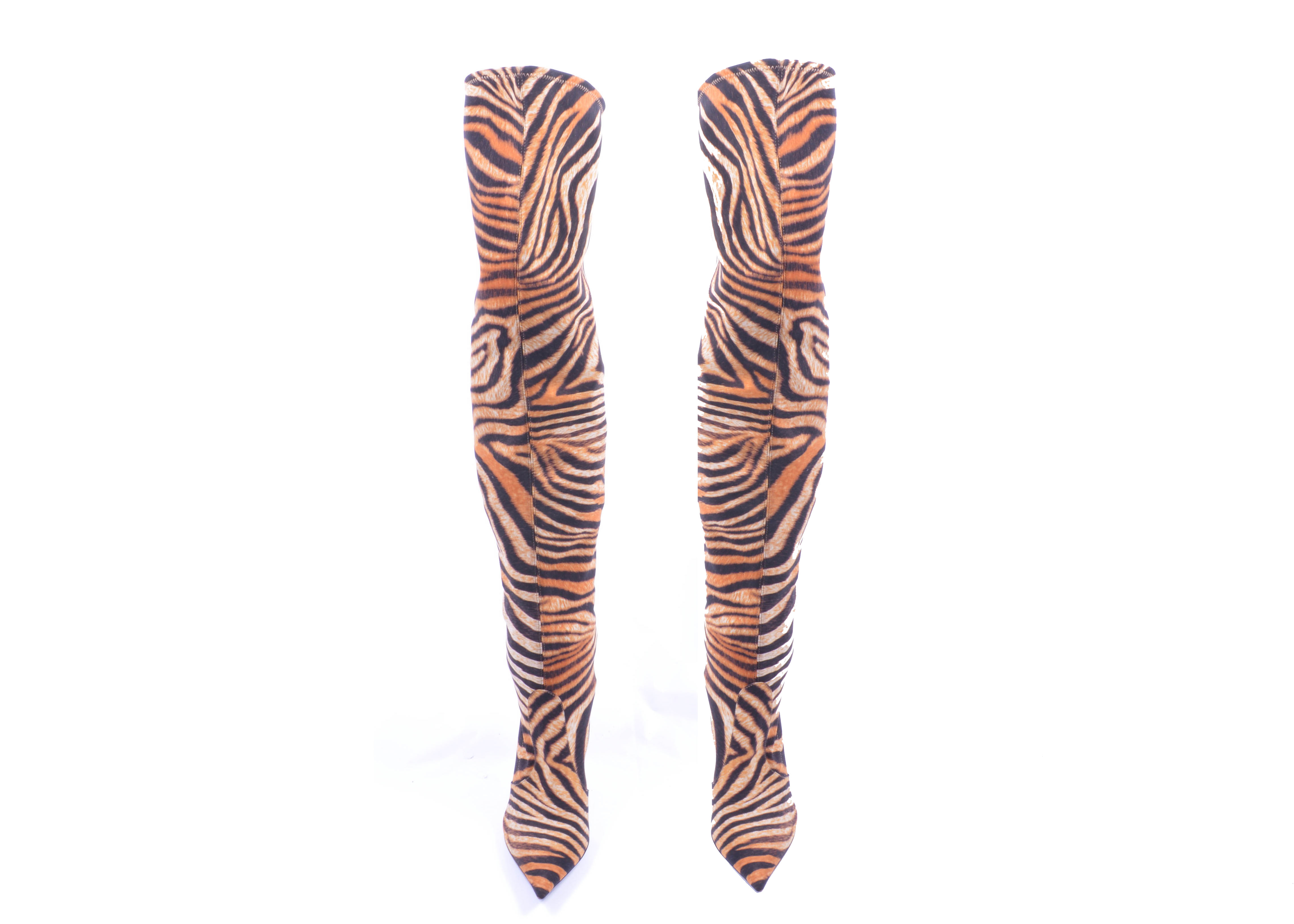 Women's Casadei Tiger Print Heeled Boots, Size 11
