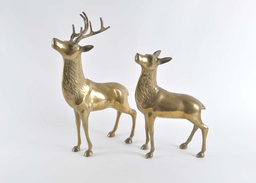 Brass Reindeer Buck and Doe