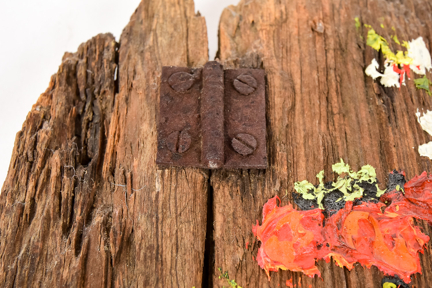 Original Signed Oil on Antique Wood Fragment