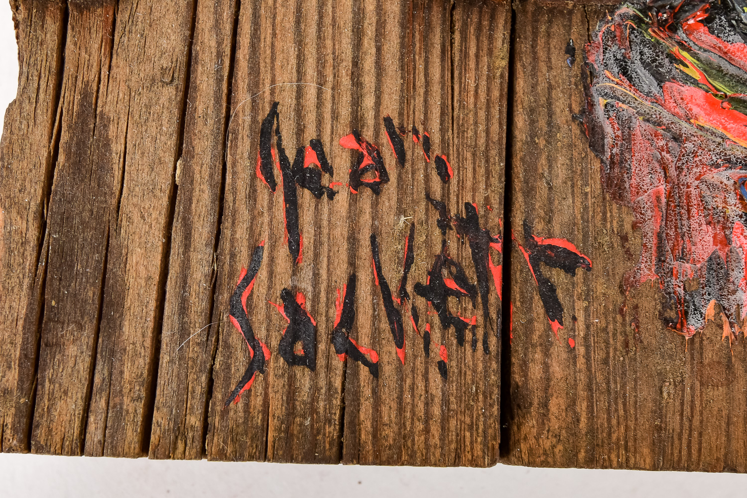 Original Signed Oil on Antique Wood Fragment