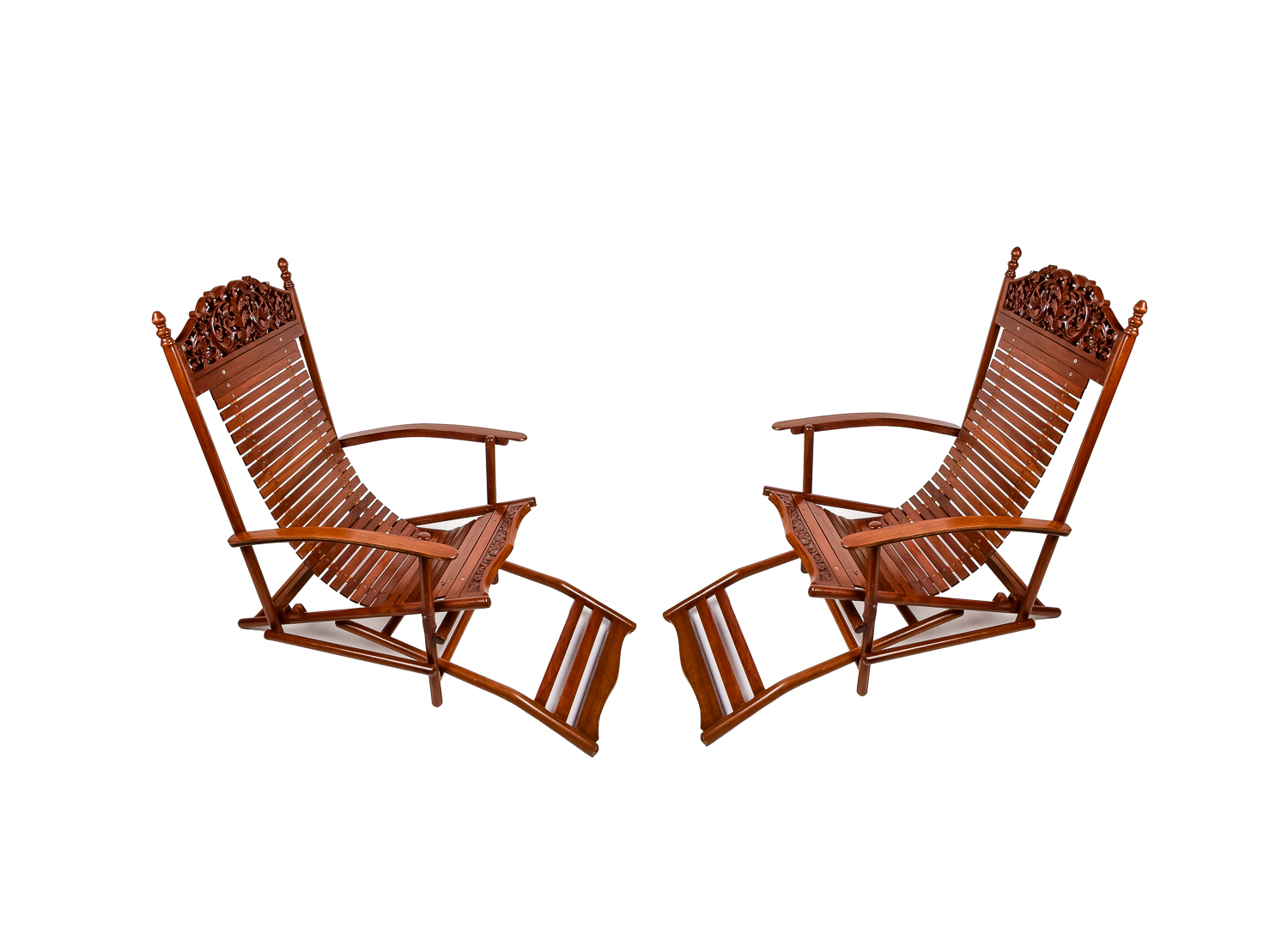 Matching Pair of Carved Deck Chairs