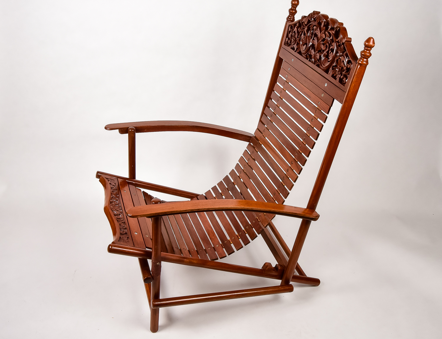 Matching Pair of Carved Deck Chairs