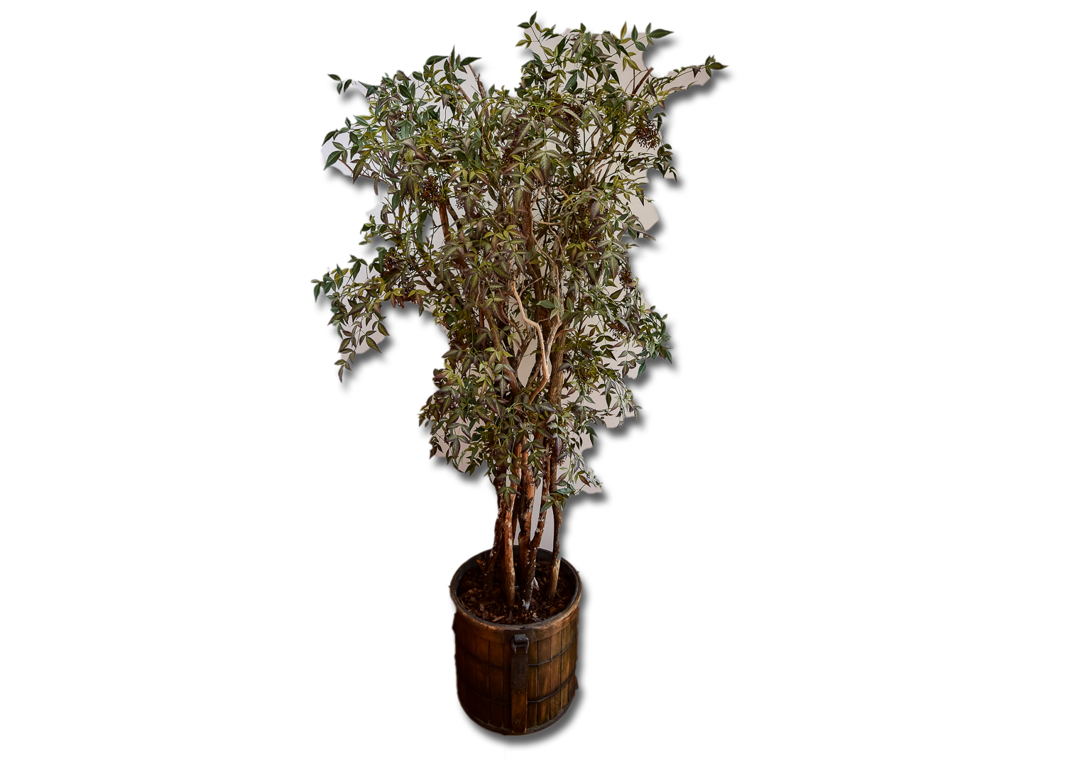 Faux Tree in a Wood Barrel