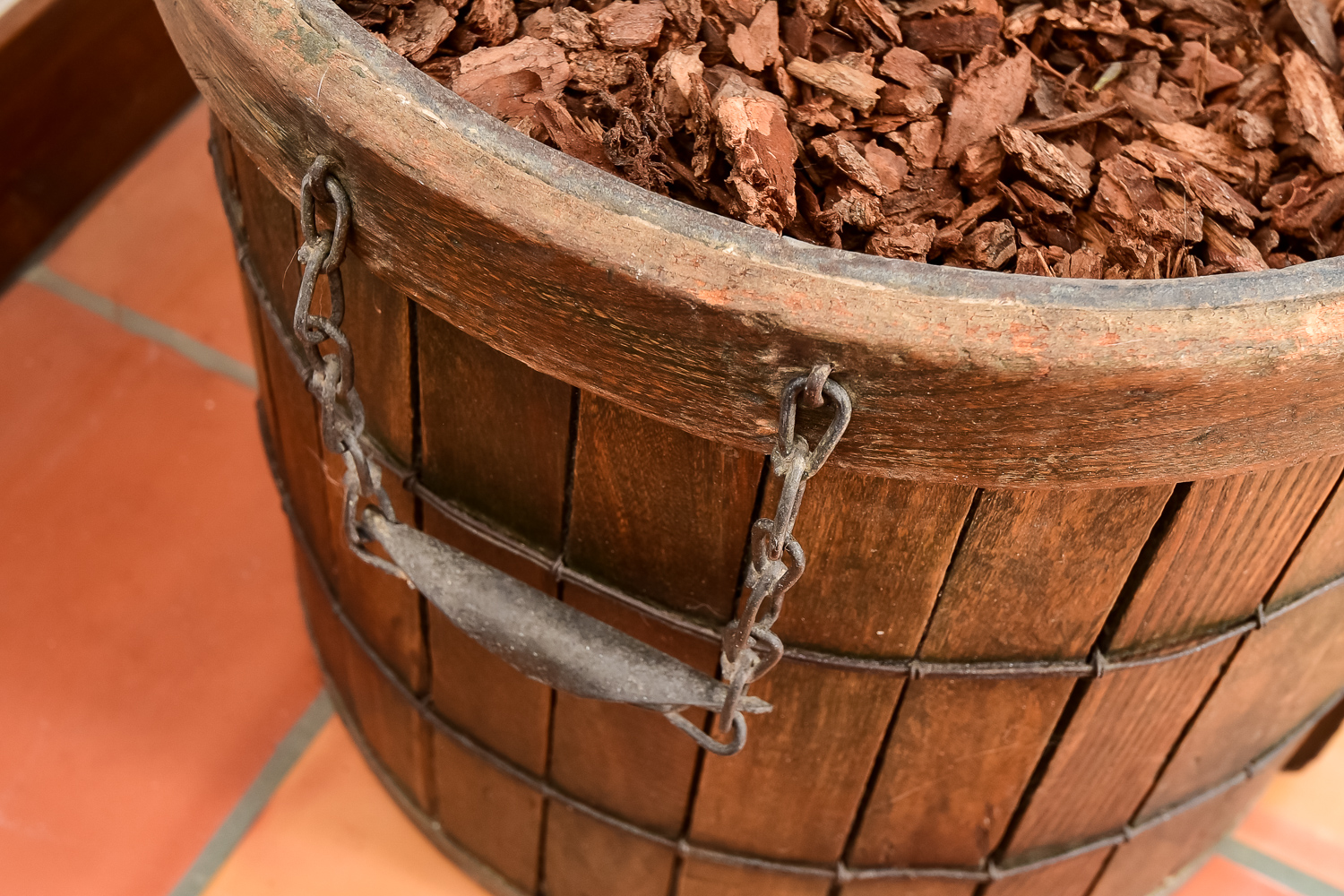 Faux Tree in a Wood Barrel