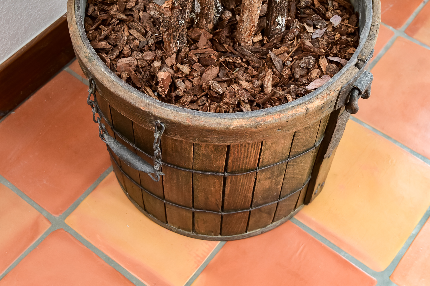 Faux Tree in a Wood Barrel