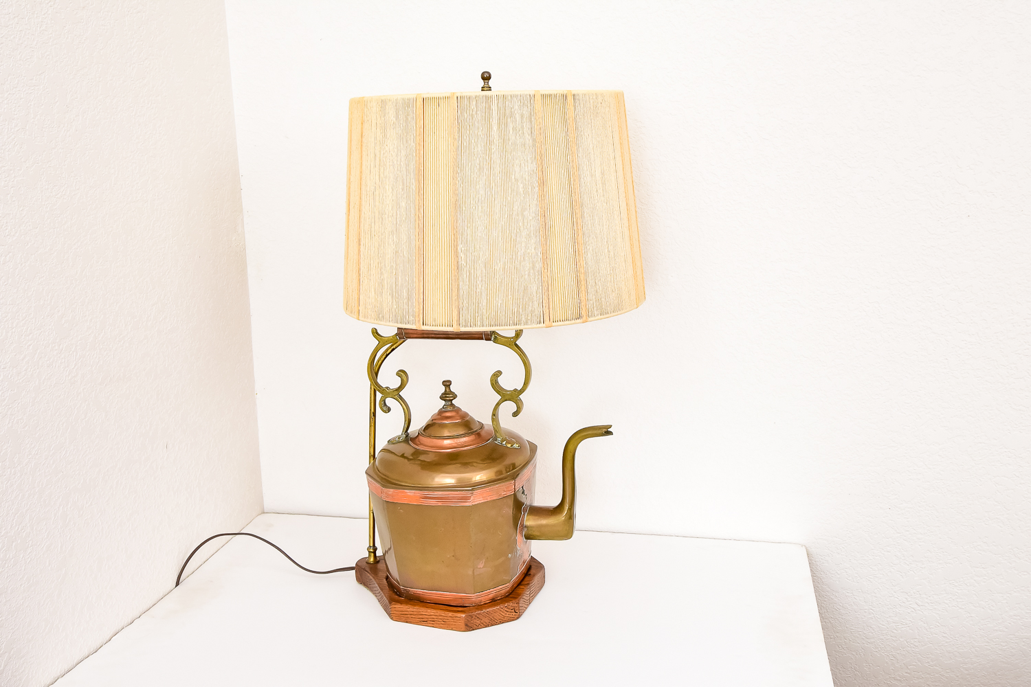 Brass and Copper Tea Kettle Lamp