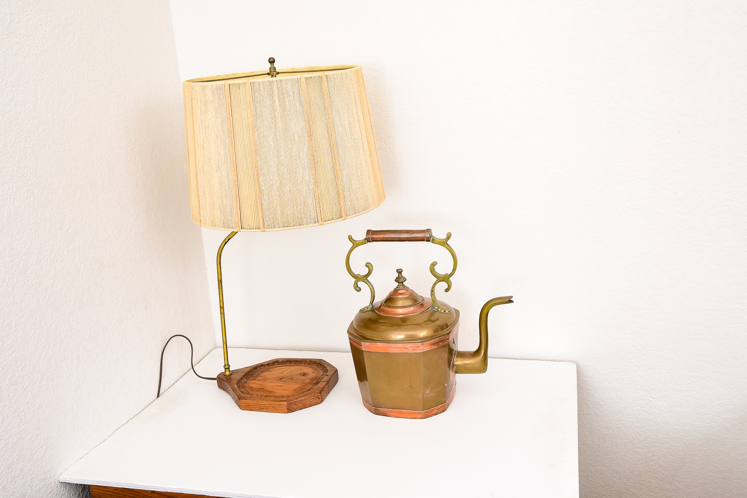 Brass and Copper Tea Kettle Lamp