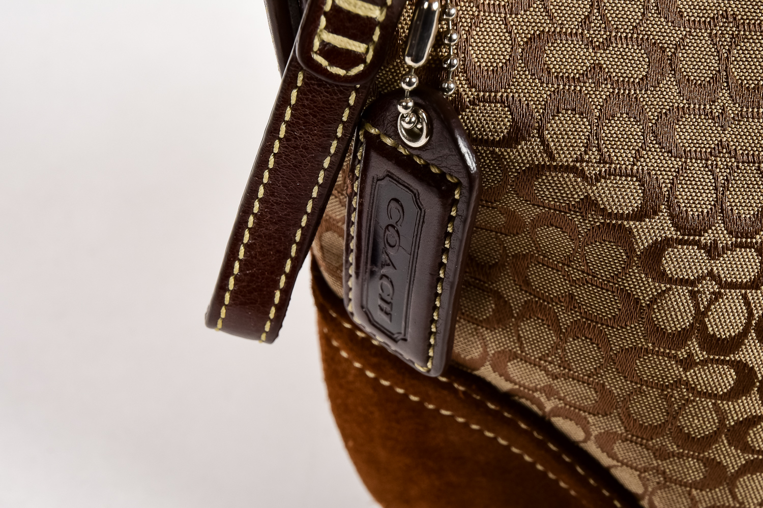 Brown Fabric and Leather Coach Bag