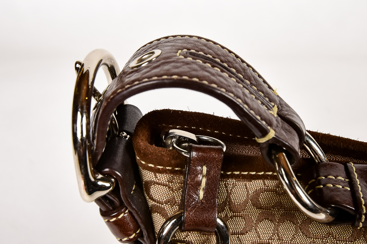 Brown Fabric and Leather Coach Bag