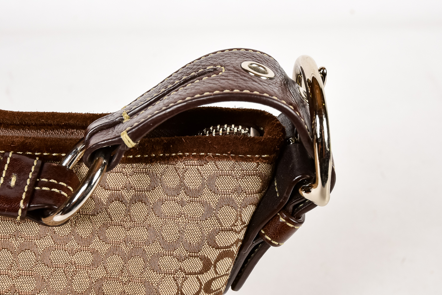 Brown Fabric and Leather Coach Bag