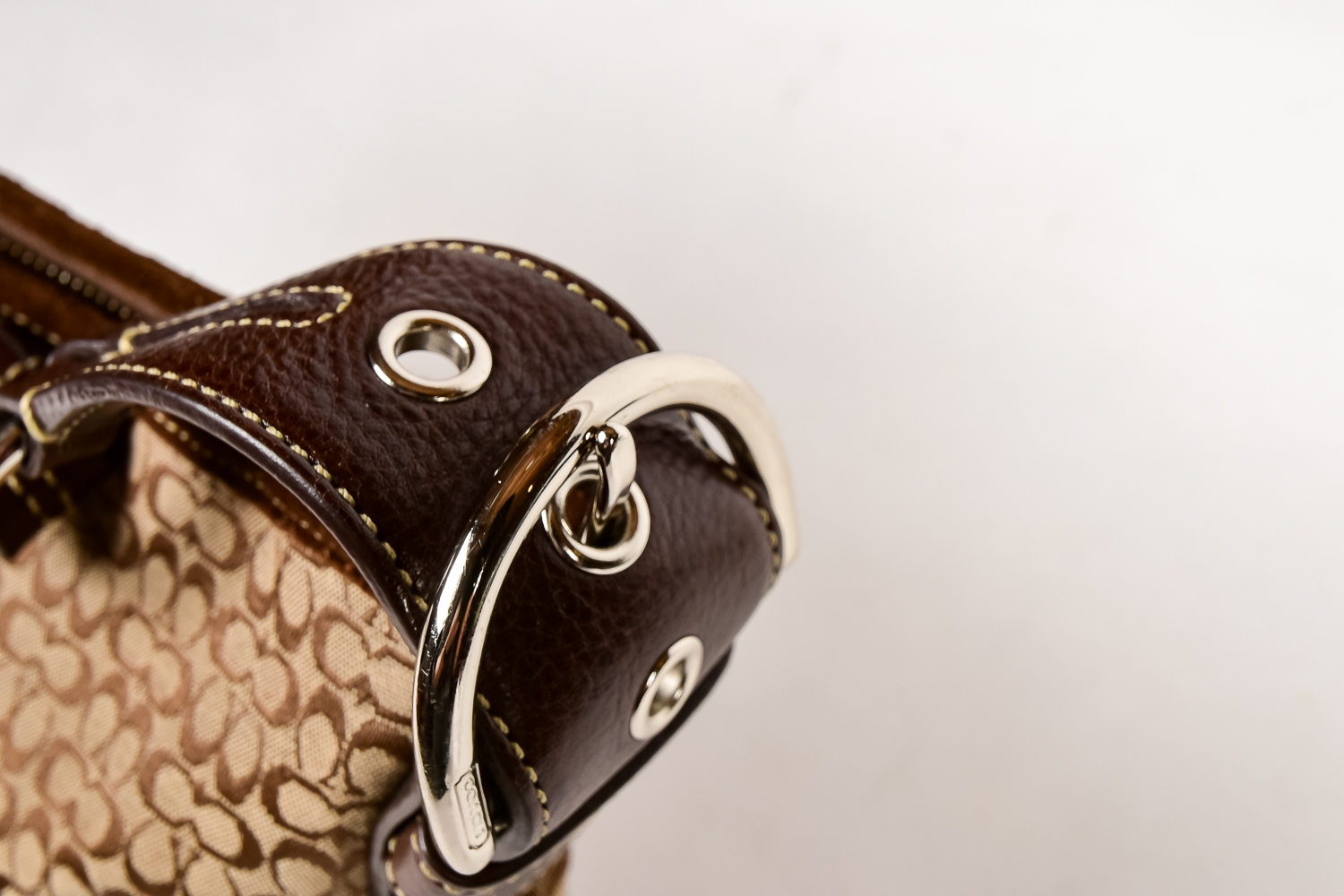 Brown Fabric and Leather Coach Bag