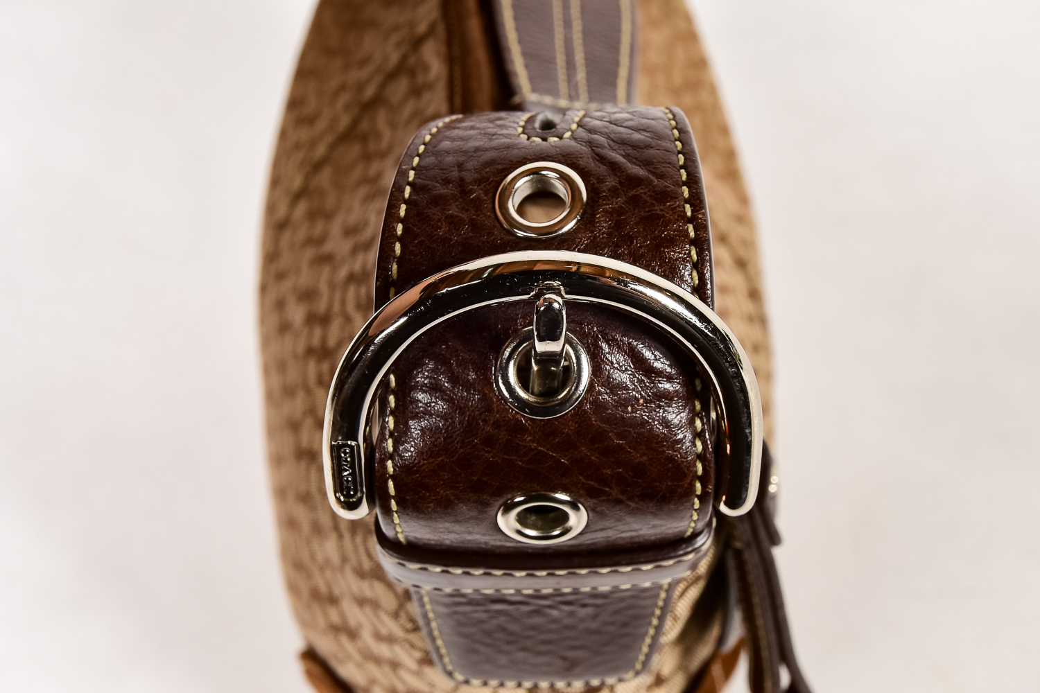 Brown Fabric and Leather Coach Bag