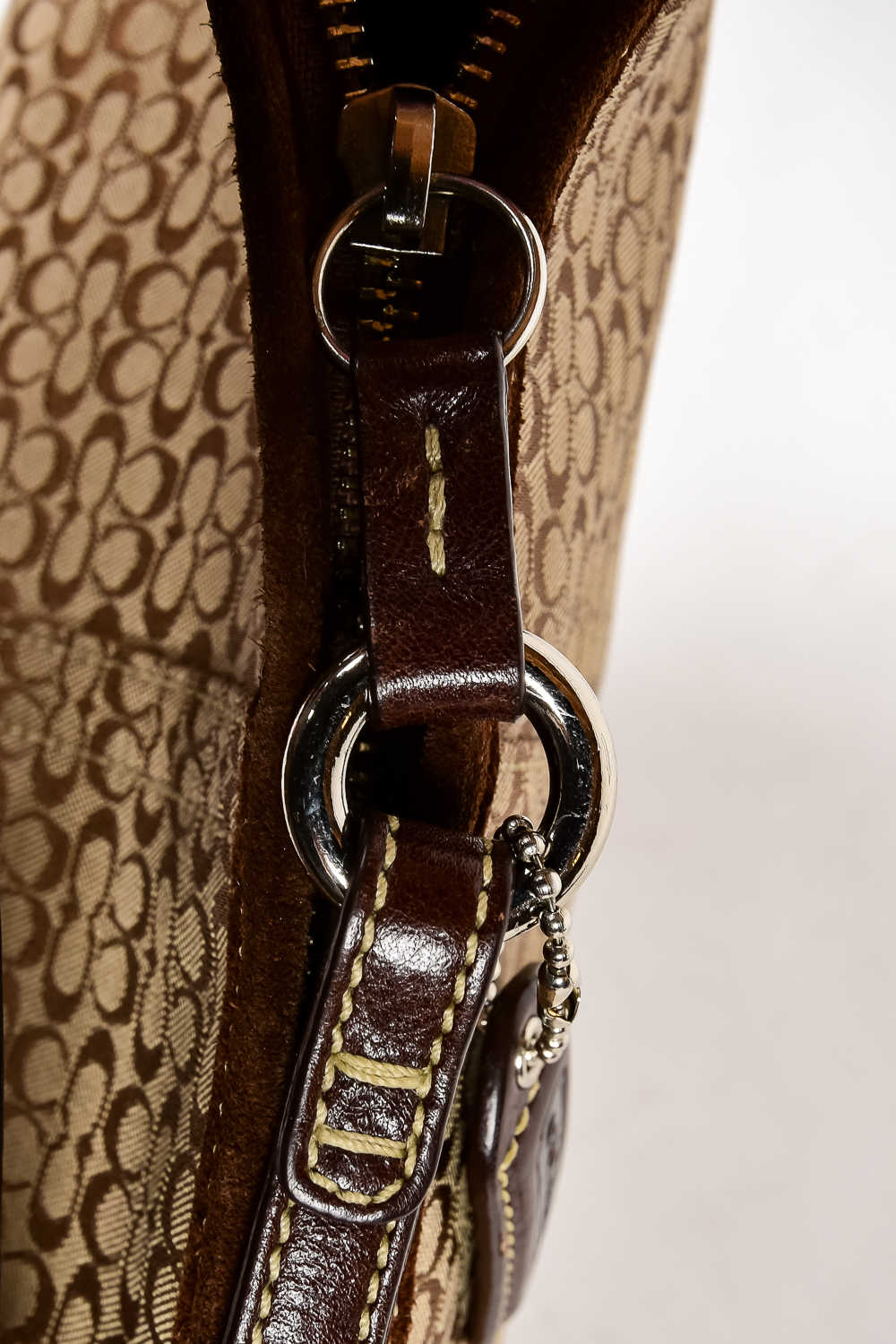 Brown Fabric and Leather Coach Bag