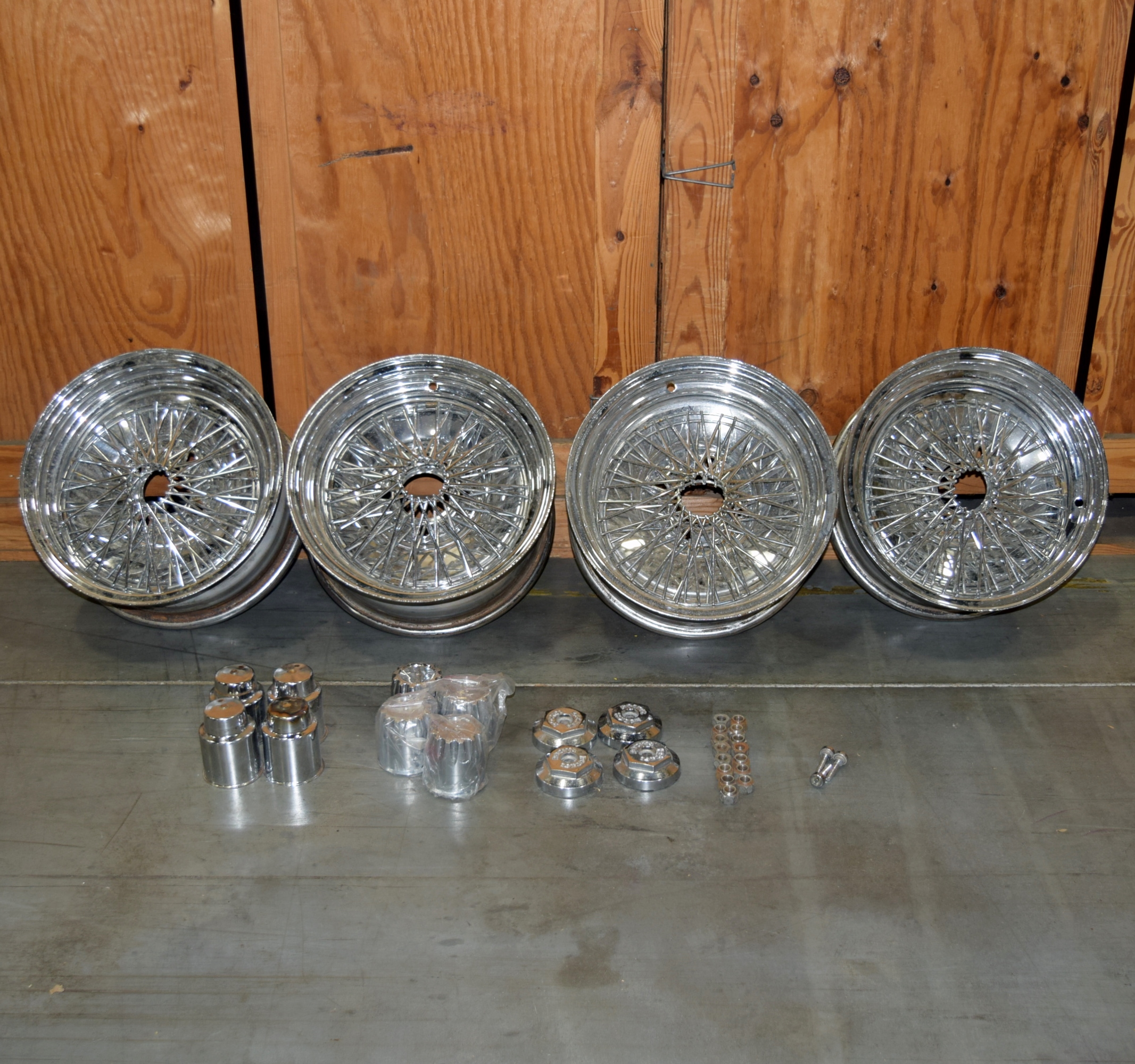 Four Vintage Wire Car Rims by Rocket Road Wheels