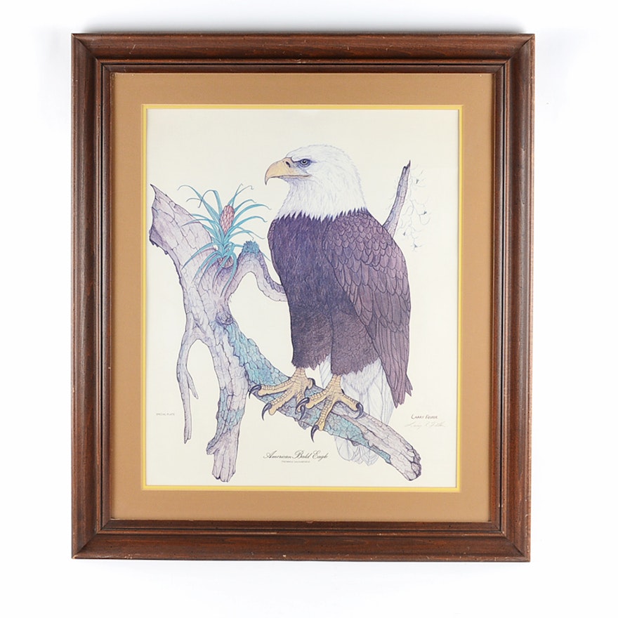 Signed "American Bald Eagle' Offset Lithograph by Larry Felker