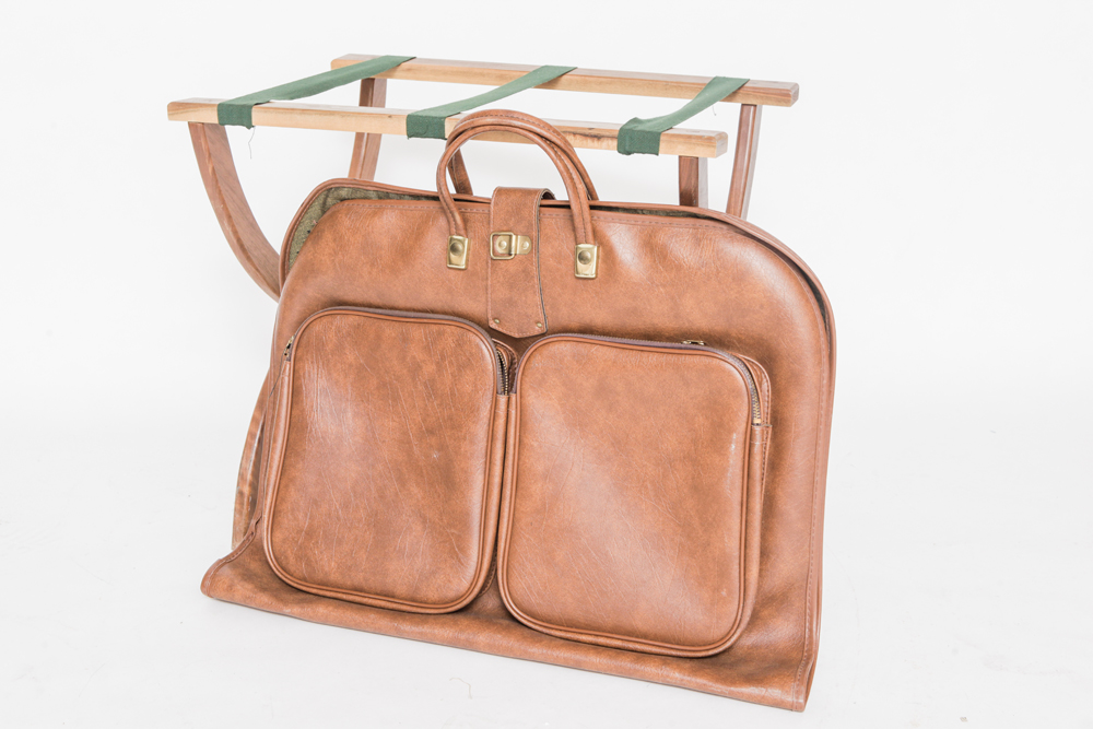 Wood Luggage Rack with Luggage