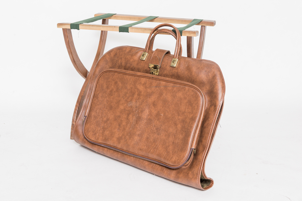 Wood Luggage Rack with Luggage