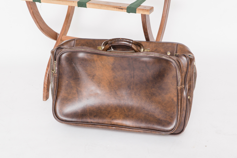 Wood Luggage Rack with Luggage