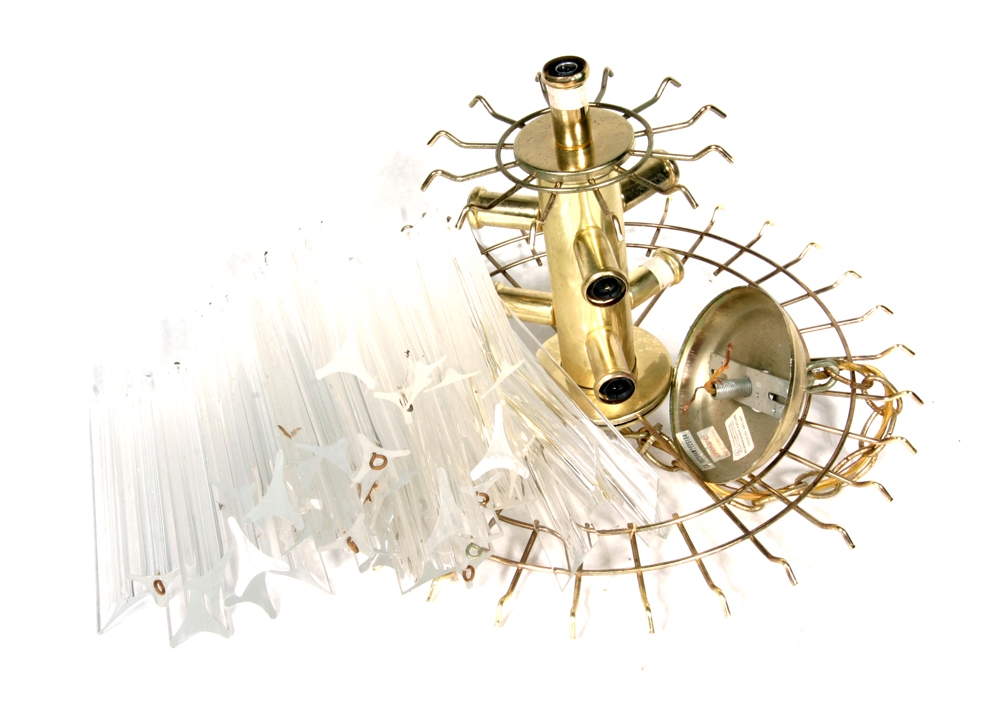 Vintage Modern Chandelier Acrylic Prisms and Brass Wire