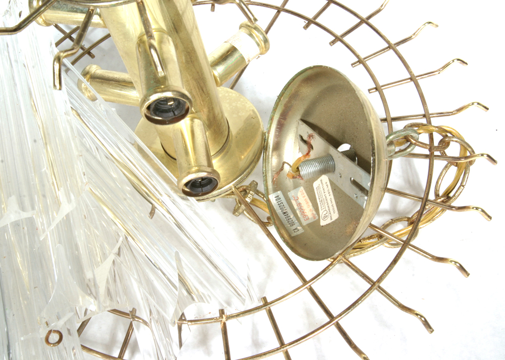 Vintage Modern Chandelier Acrylic Prisms and Brass Wire