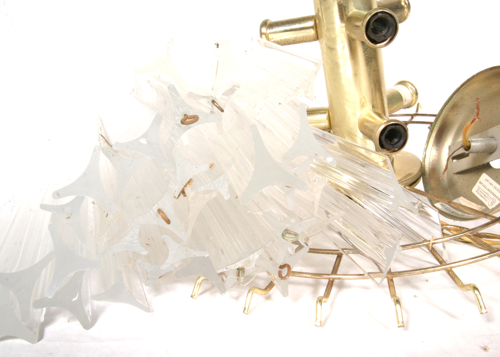Vintage Modern Chandelier Acrylic Prisms and Brass Wire