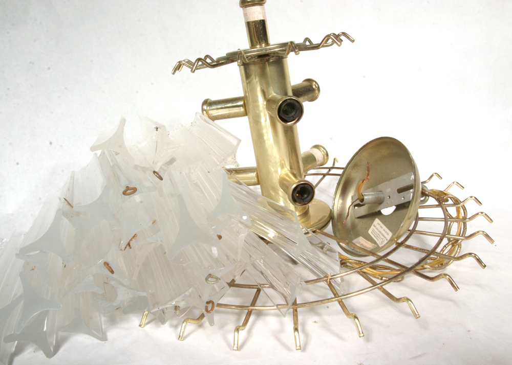 Vintage Modern Chandelier Acrylic Prisms and Brass Wire