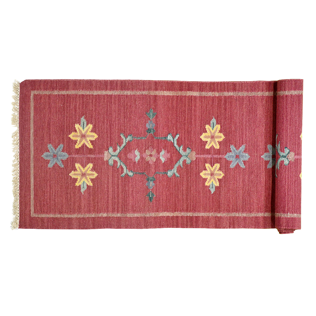 Handmade Dhurrie Indian Rug Runner With Fringe