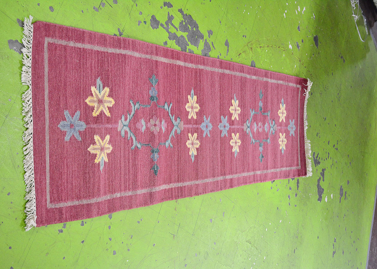 Handmade Dhurrie Indian Rug Runner With Fringe