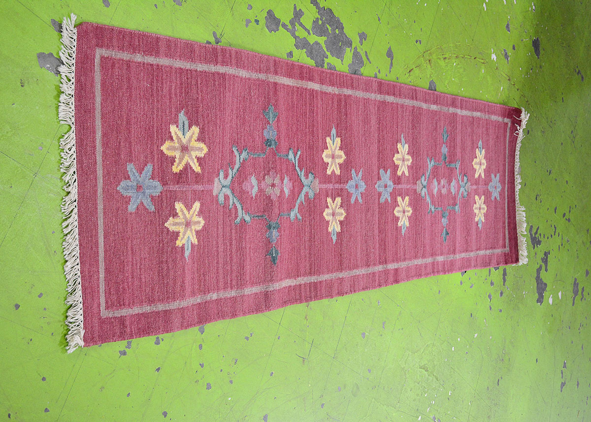 Handmade Dhurrie Indian Rug Runner With Fringe