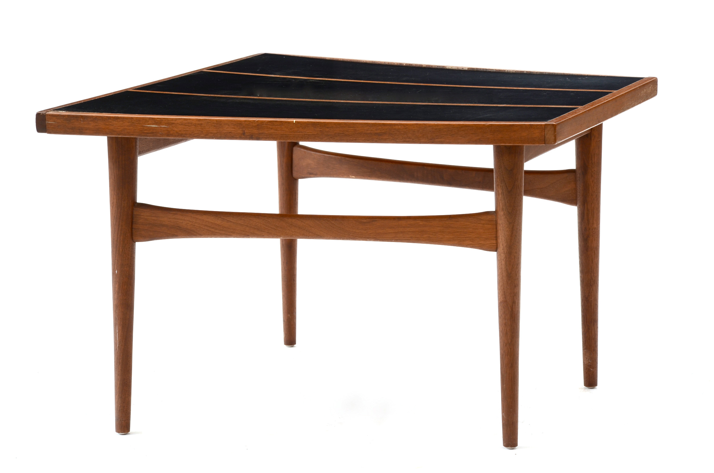 Asymmetric Walnut and Black Laminate Side Table