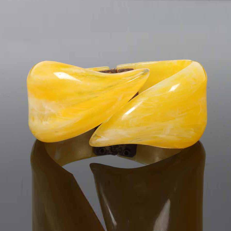 Vintage Yellow Bakelite Hinged Cuff Bracelet