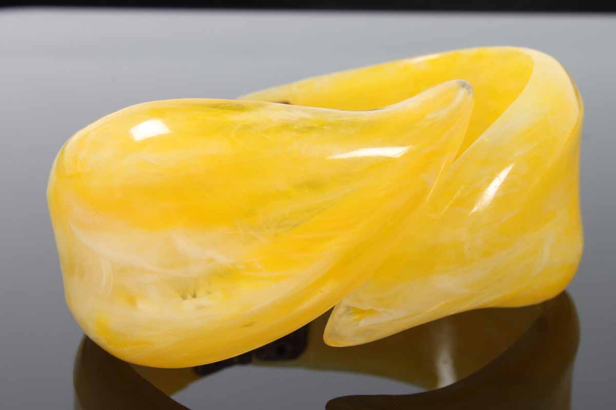 Vintage Yellow Bakelite Hinged Cuff Bracelet