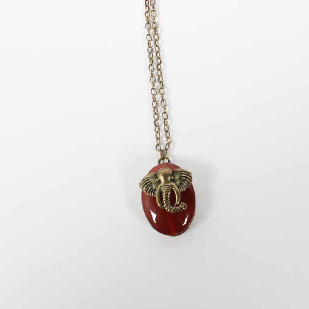 Brushed Brass Carnelian Elephant Necklace